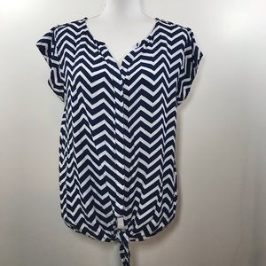 Escapada navy chevron tie-front button-down blouse